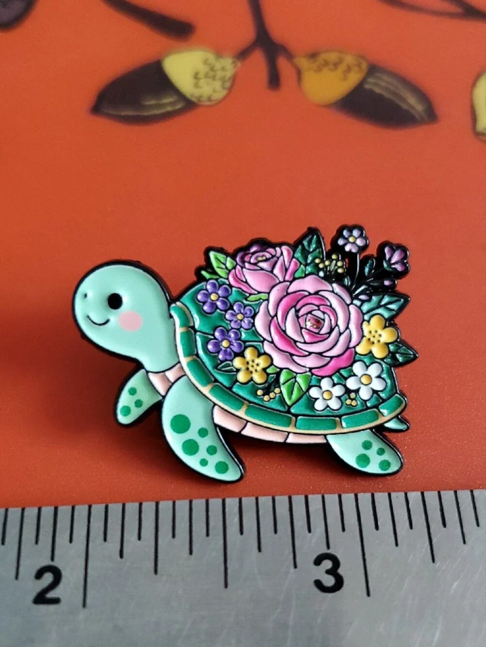 Floral Turtle Enamel Pin - Mint Green with Pink Roses